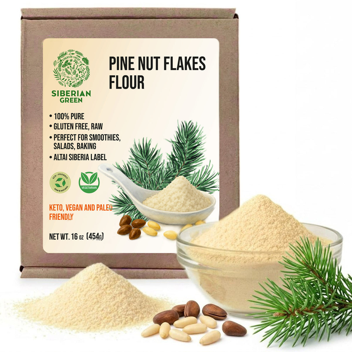 Polvere di pinoli siberiani - 454 g | Farina di pinoli biologici dell'Altai