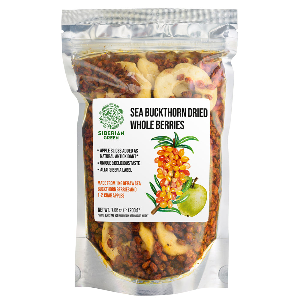 Olivello spinoso siberiano e fette di mela - 200 g - Miscela di bacche selvatiche essiccate