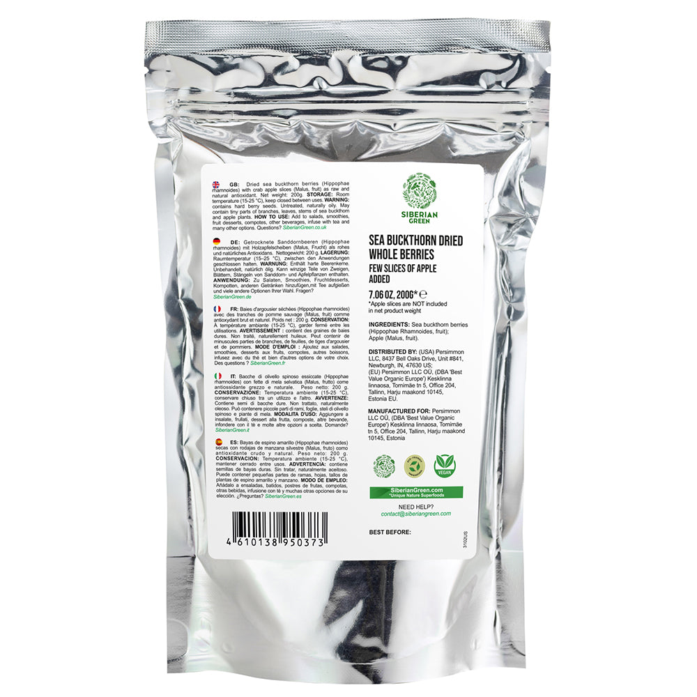 Olivello spinoso siberiano e fette di mela - 200 g - Miscela di bacche selvatiche essiccate