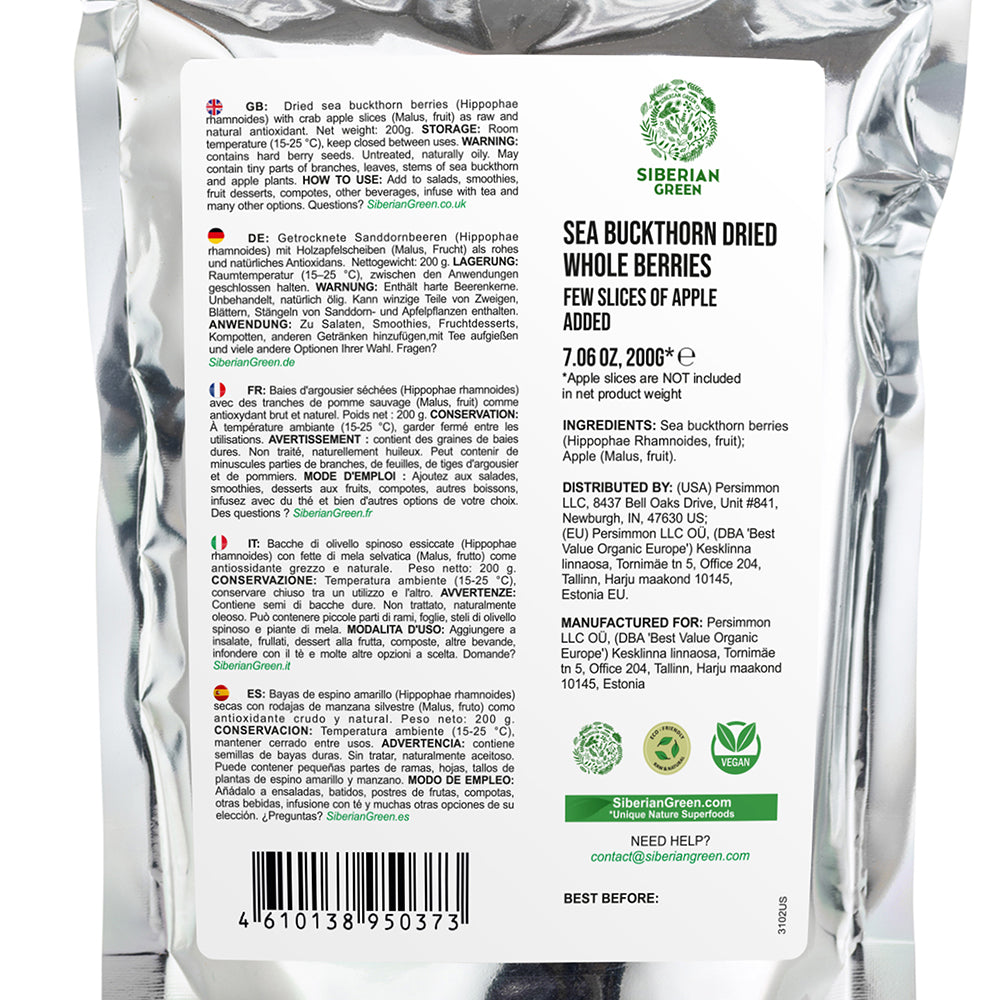 Olivello spinoso siberiano e fette di mela - 200 g - Miscela di bacche selvatiche essiccate