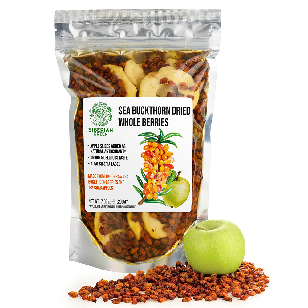 Olivello spinoso siberiano e fette di mela - 200 g - Miscela di bacche selvatiche essiccate
