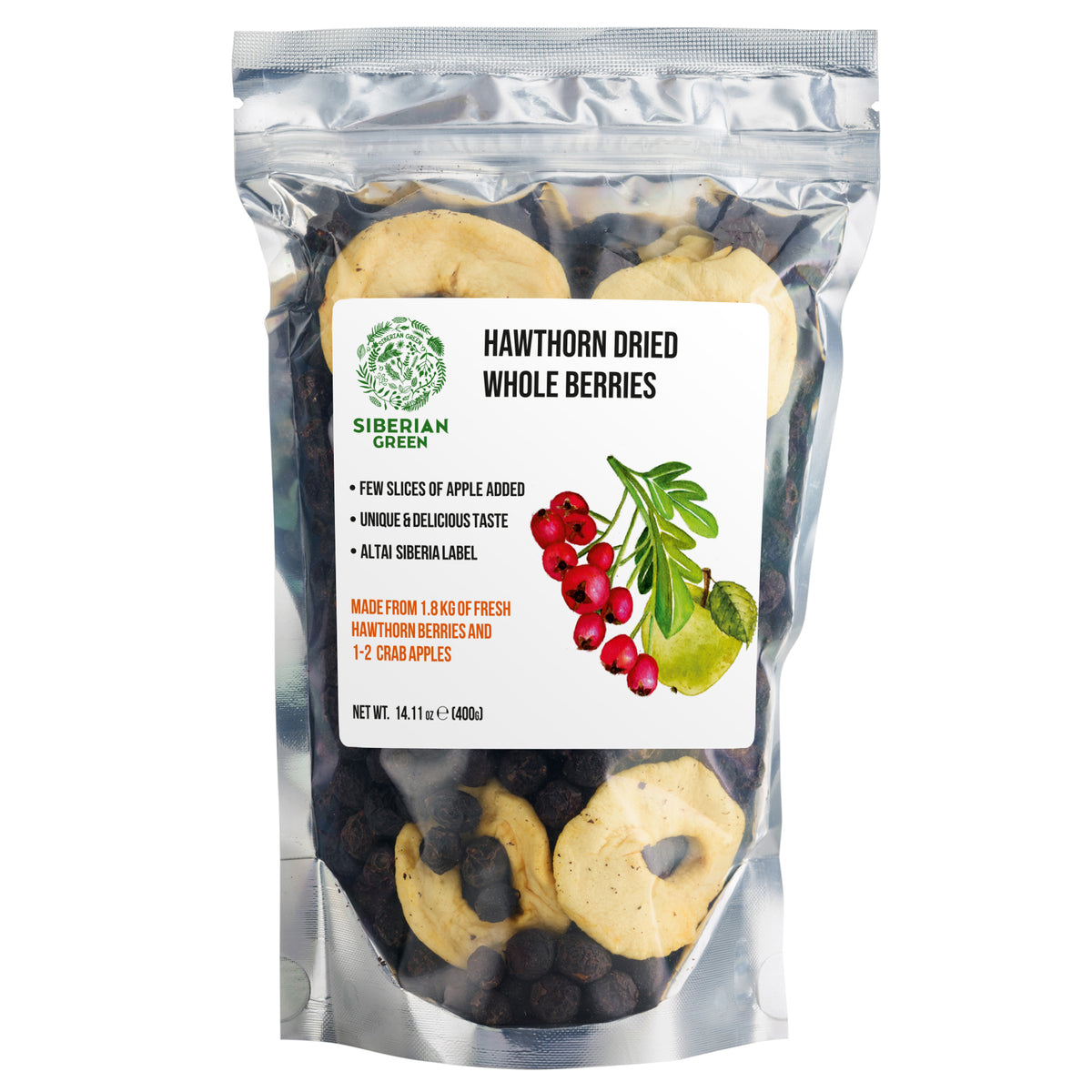 Bacche di biancospino rosso selvatico con mela siberiana - 400 g (Crataegus Sanguinea)