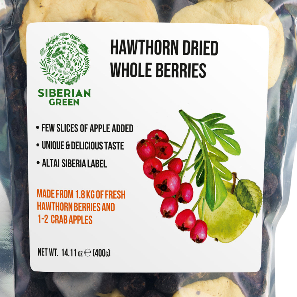 Bacche di biancospino rosso selvatico con mela siberiana - 400 g (Crataegus Sanguinea)