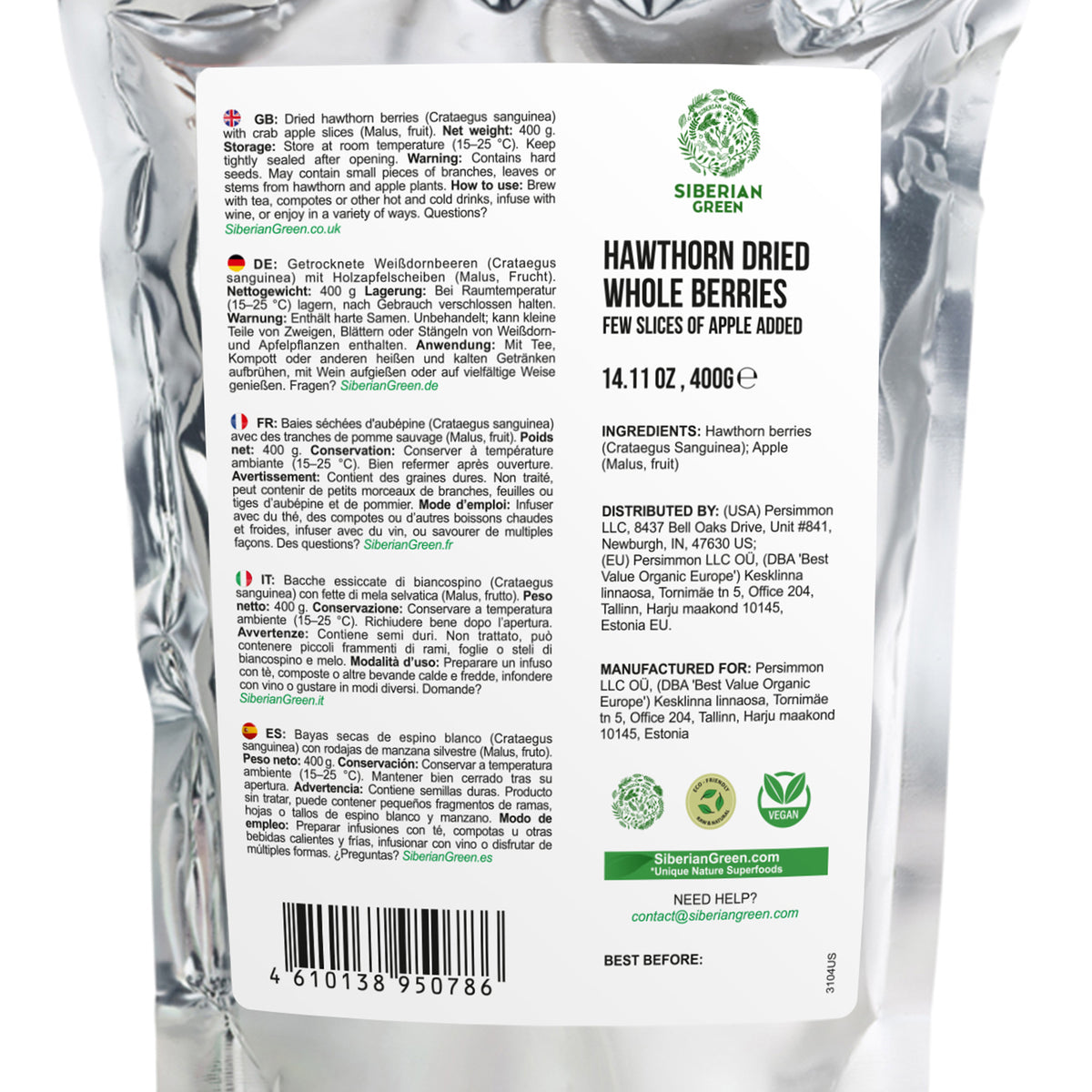 Bacche di biancospino rosso selvatico con mela siberiana - 400 g (Crataegus Sanguinea)