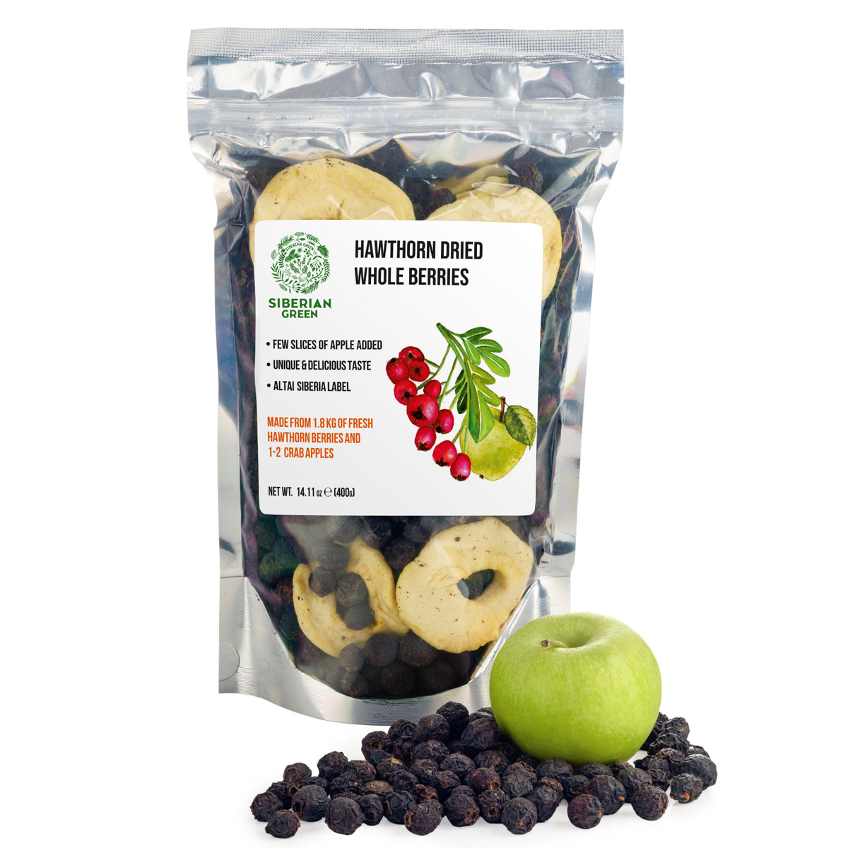 Bacche di biancospino rosso selvatico con mela siberiana - 400 g (Crataegus Sanguinea)