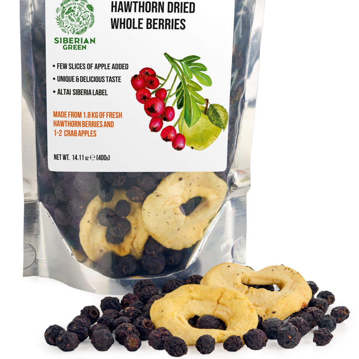 Bacche di biancospino rosso selvatico con mela siberiana - 400 g (Crataegus Sanguinea)