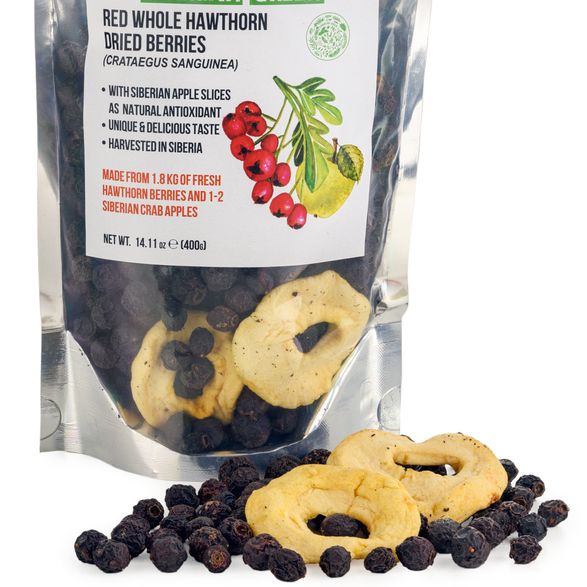 Whole Red Hawthorn Dried Berries – 400g (Crataegus Sanguinea)
