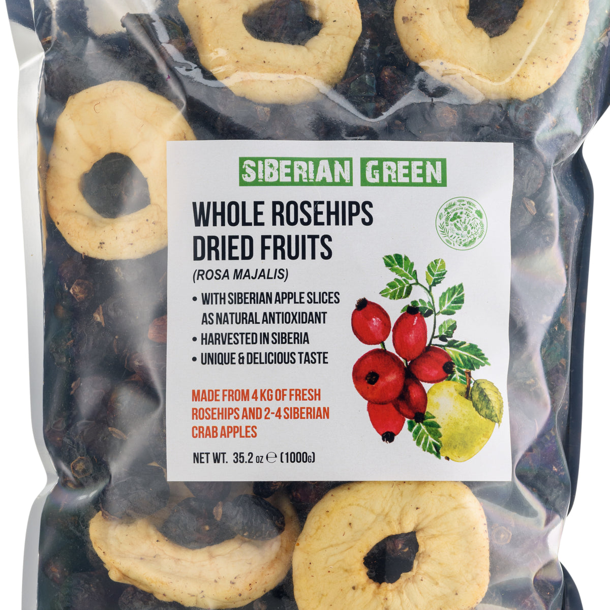 Siberian Dried Rose Hips Whole Seeds with Apple Slices – 1 kg | All-Natural Nutrient Preserved Product