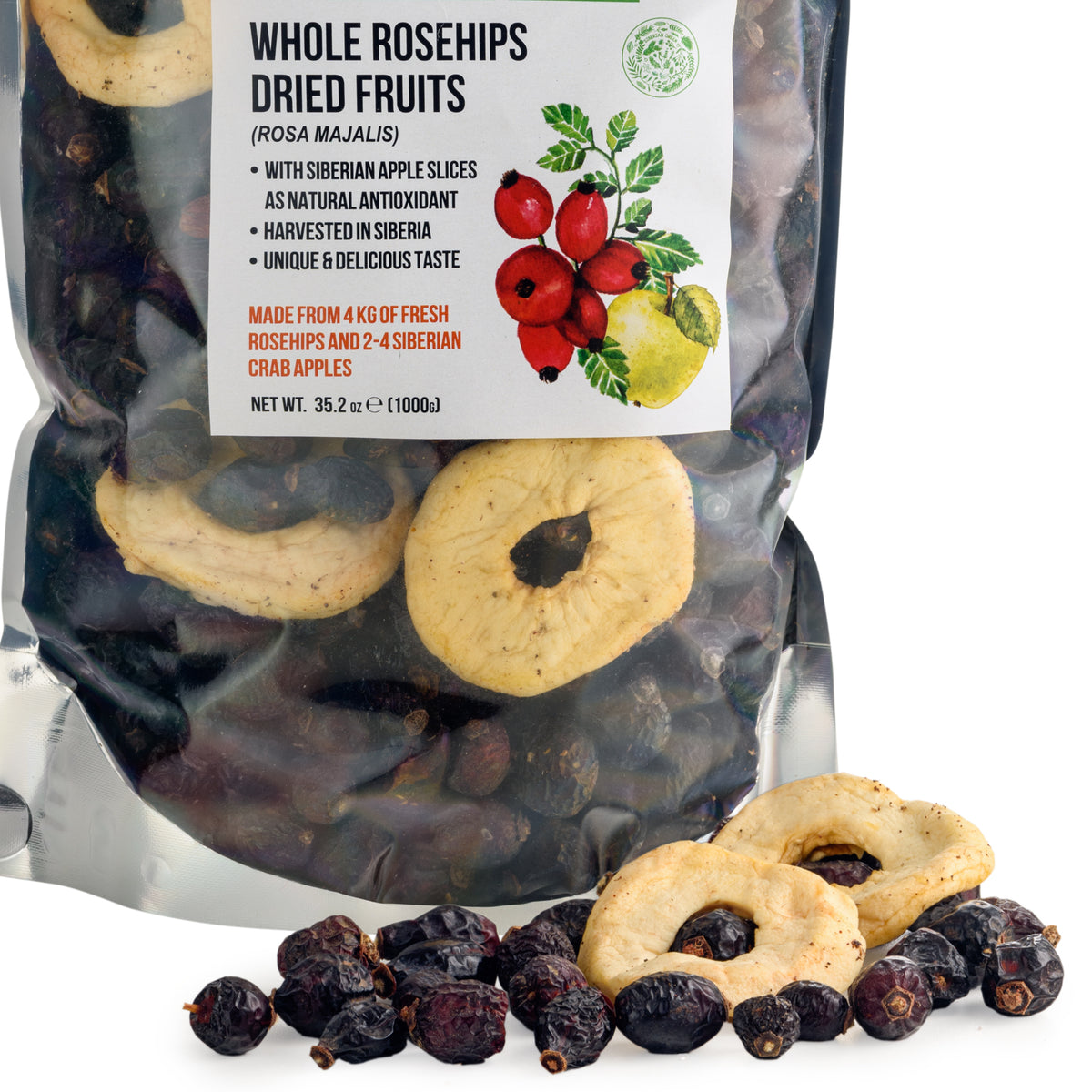 Siberian Dried Rose Hips Whole Seeds with Apple Slices – 1 kg | All-Natural Nutrient Preserved Product