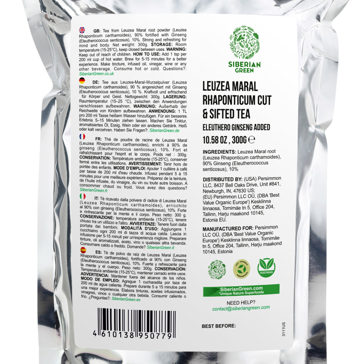 Tè in polvere di radice di Leuzea ed Eleuthero - 300 g - Miscela di adattogeni dall'Altai