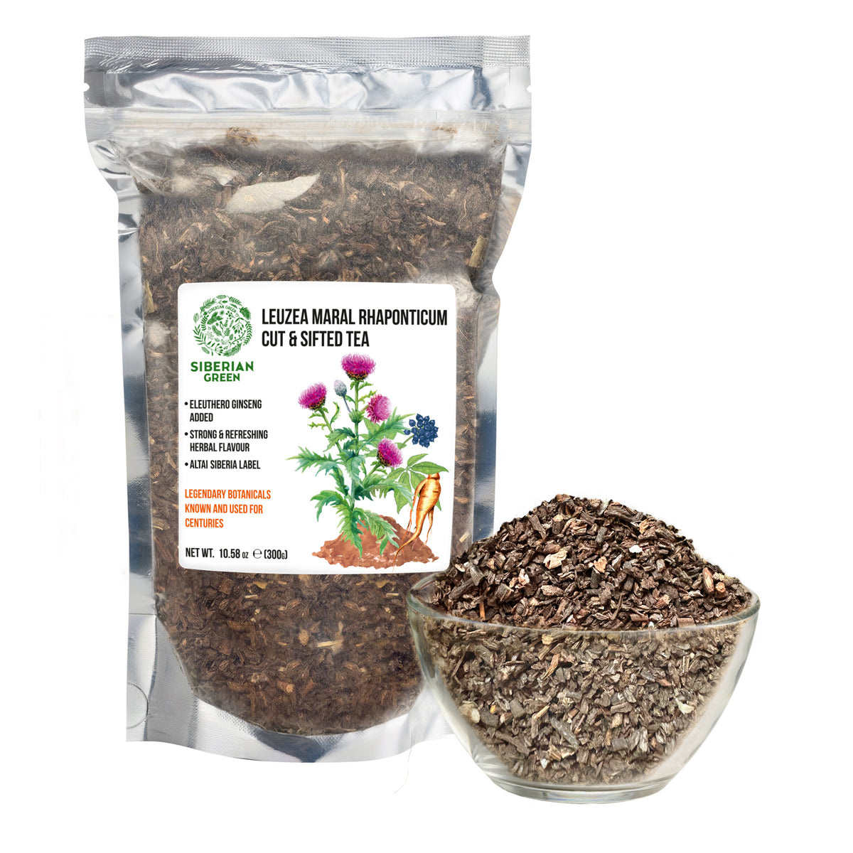 Tè in polvere di radice di Leuzea ed Eleuthero - 300 g - Miscela di adattogeni dall'Altai