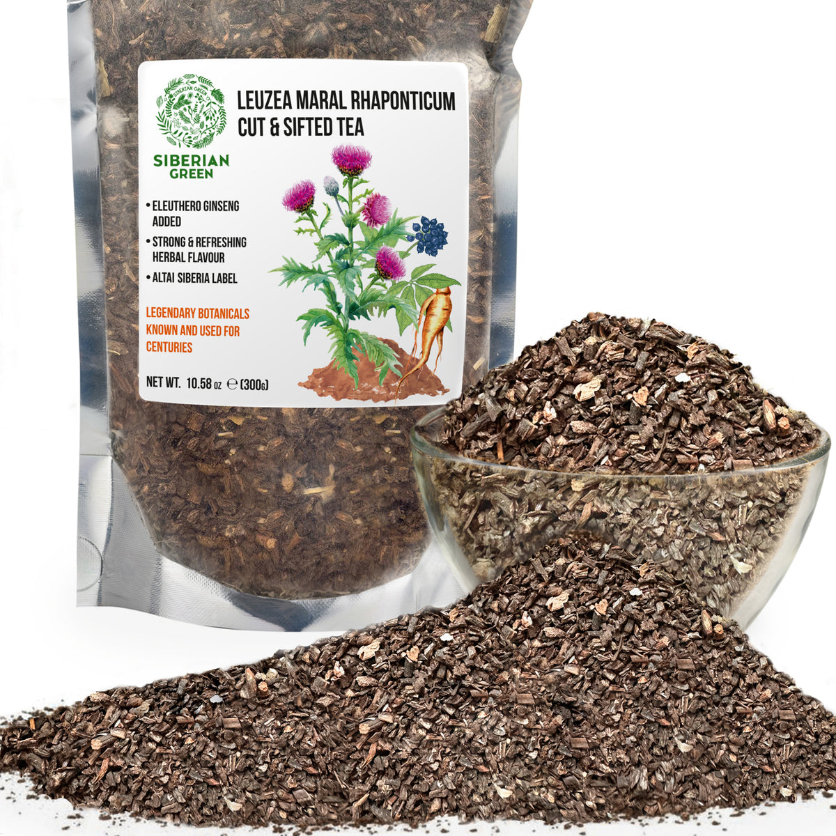 Tè in polvere di radice di Leuzea ed Eleuthero - 300 g - Miscela di adattogeni dall'Altai