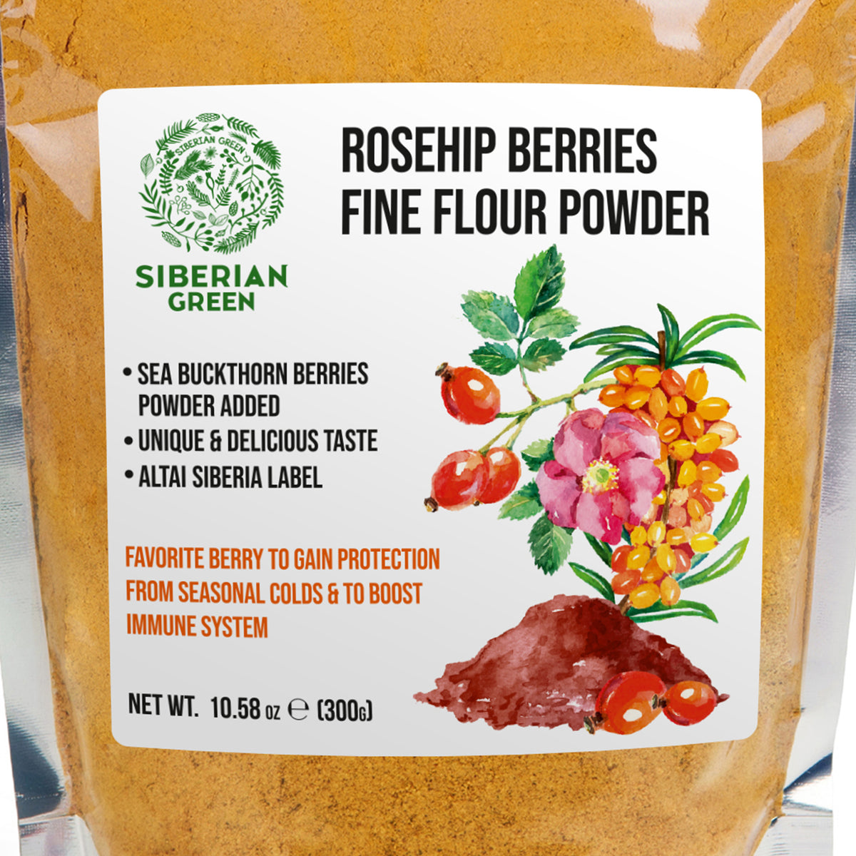 Siberian Green Wild Rose Hip & Sea Buckthorn Powder - 300 g (10,58 oz)