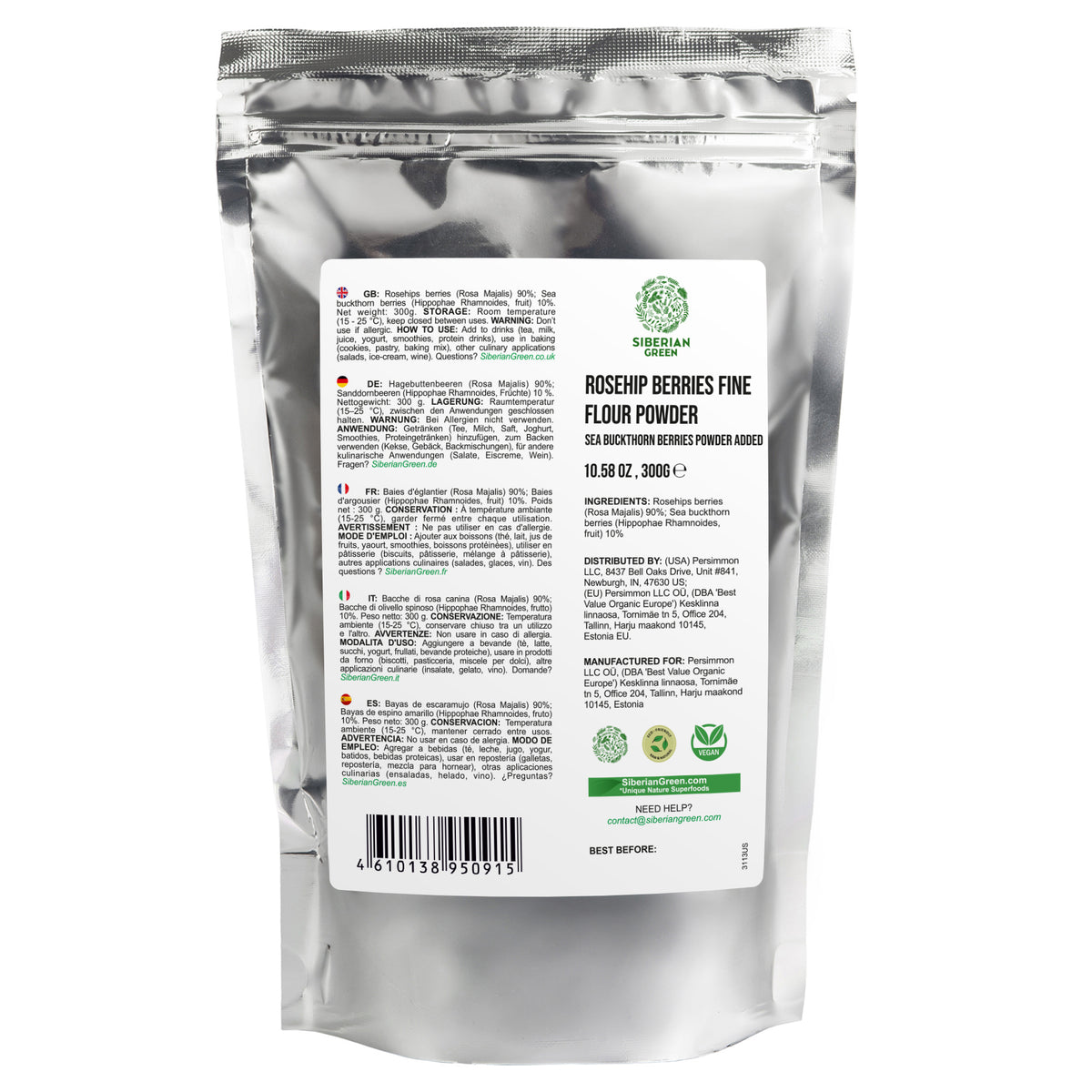 Siberian Green Wild Rose Hip & Sea Buckthorn Powder - 300 g (10,58 oz)