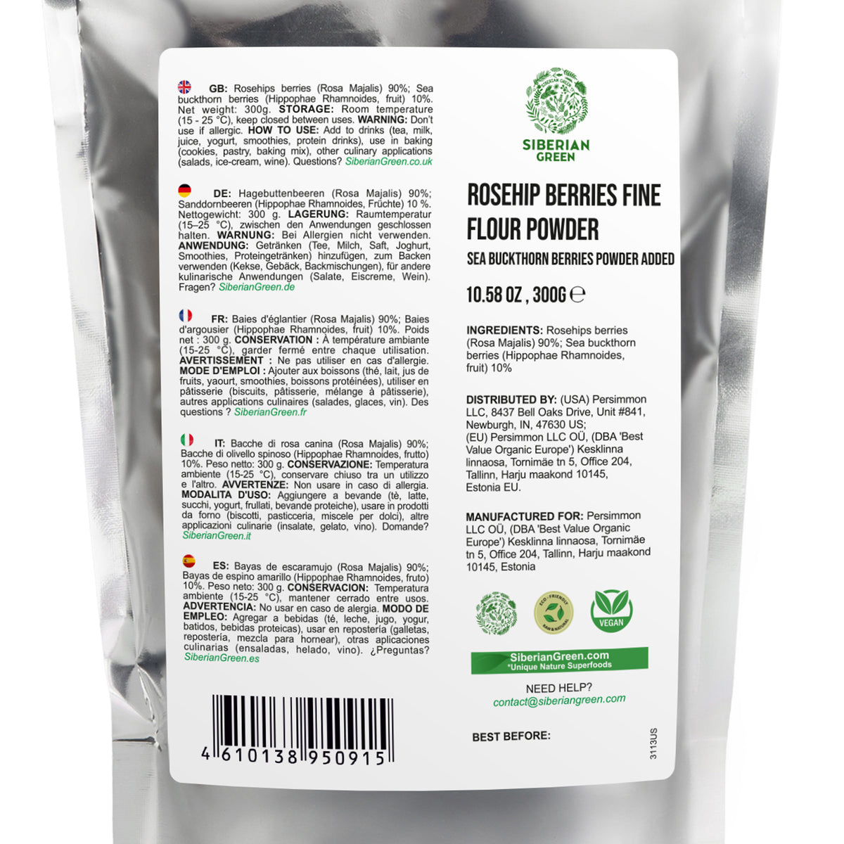 Siberian Green Wild Rose Hip & Sea Buckthorn Powder - 300 g (10,58 oz)