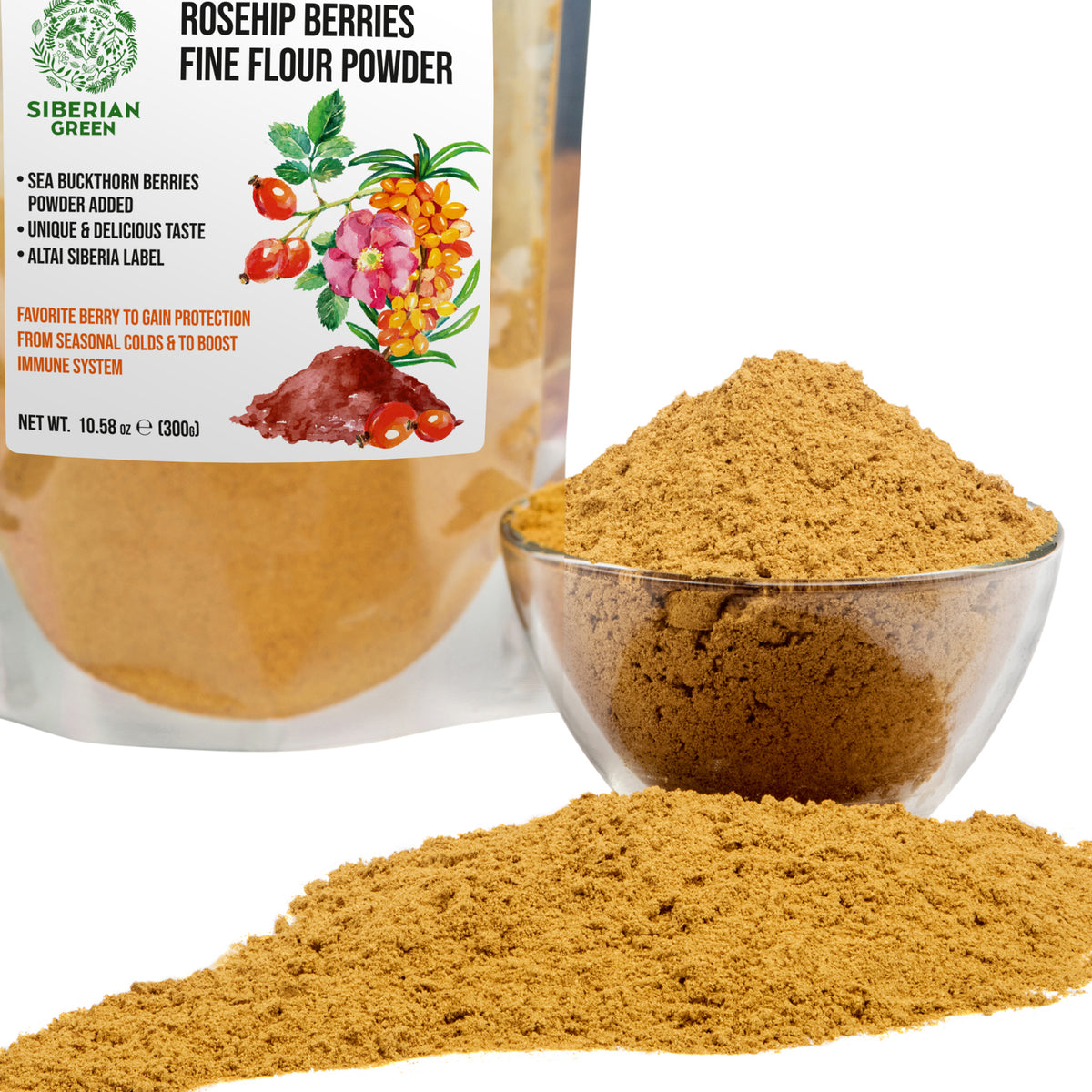 Siberian Green Wild Rose Hip & Sea Buckthorn Powder - 300 g (10,58 oz)