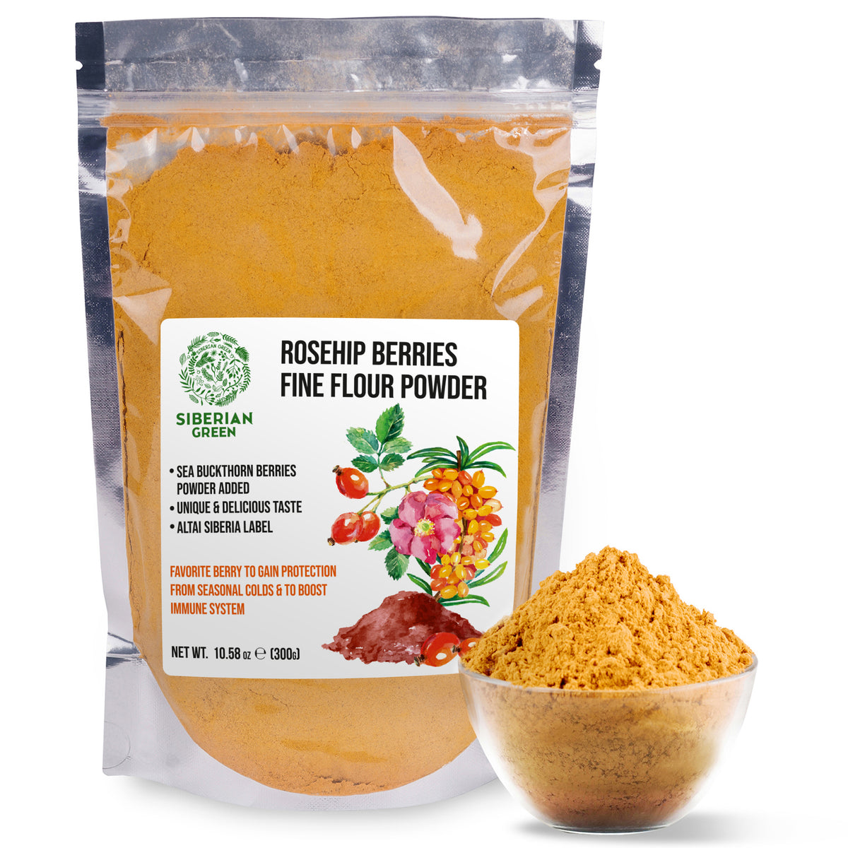 Siberian Green Wild Rose Hip & Sea Buckthorn Powder - 300 g (10,58 oz)