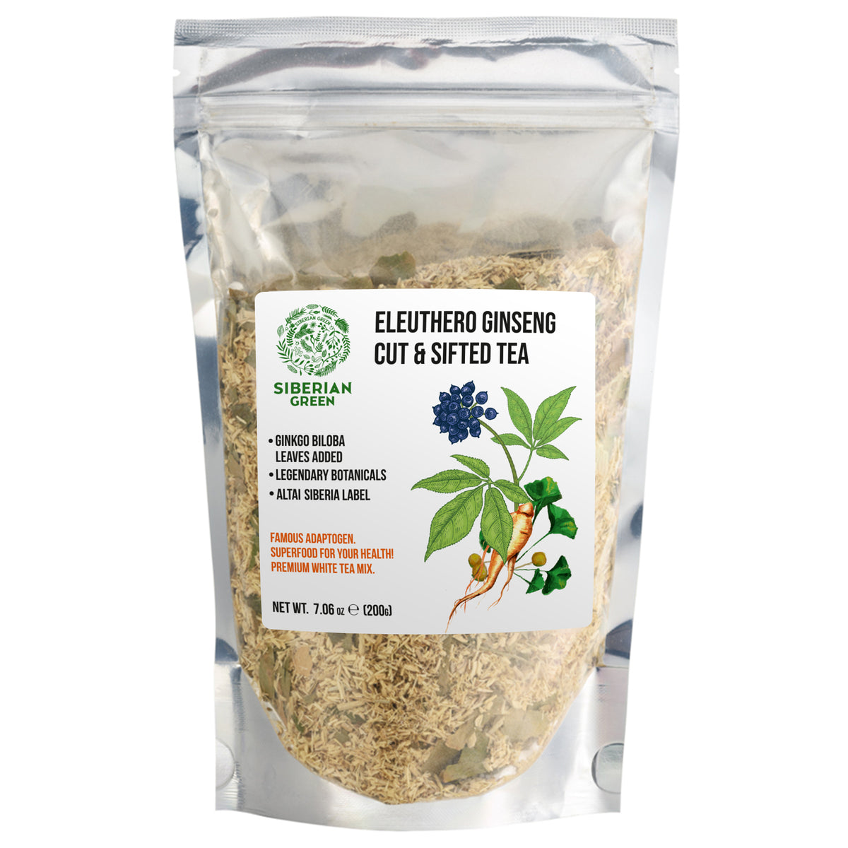 Polvere di radice di Ginseng siberiano con Ginkgo Biloba - 200g | Radice di Eleuthero 100% naturale dalla Taiga di Altai