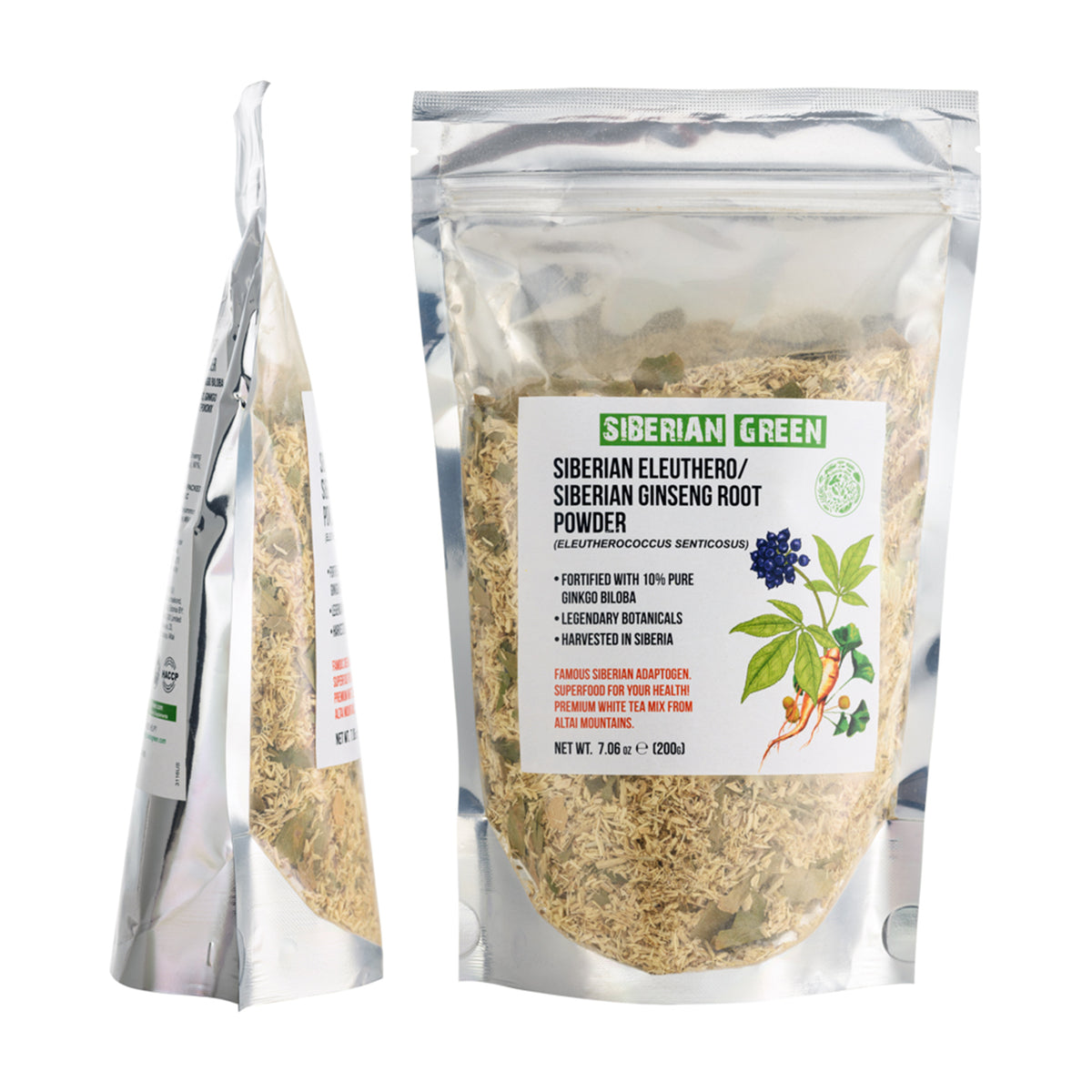 Siberian Ginseng Root Powder with Ginkgo Biloba – 200g | 100% Natural Eleuthero Root from Altai Taiga