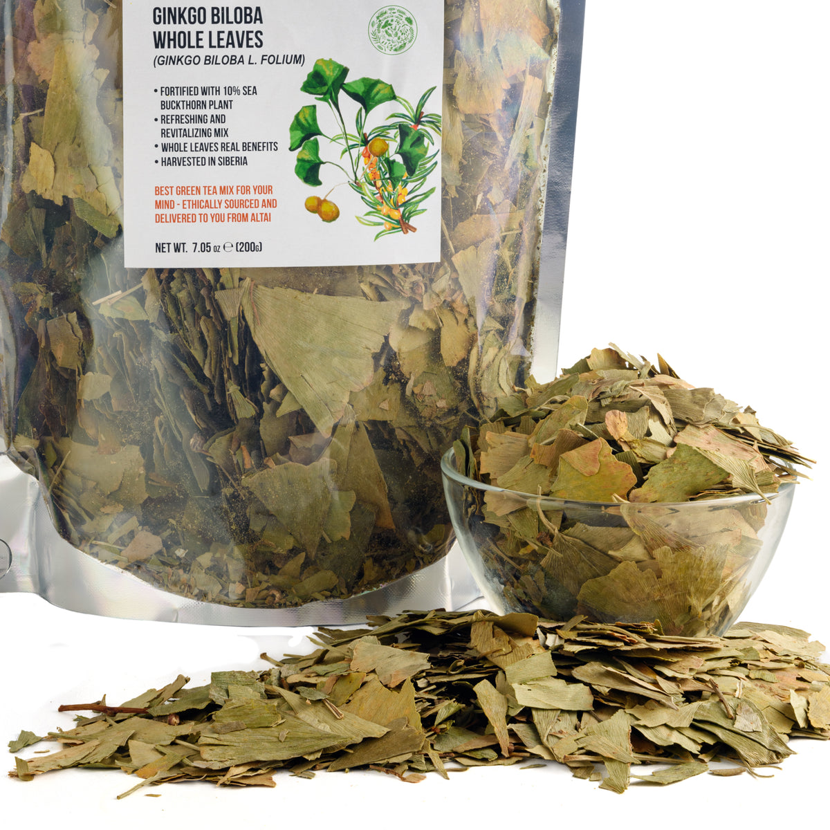 Ginkgo Biloba verde siberiano tagliato e setacciato in foglie 200g Premium Tè sfuso Biloba puro e sano Raccolto selvatico