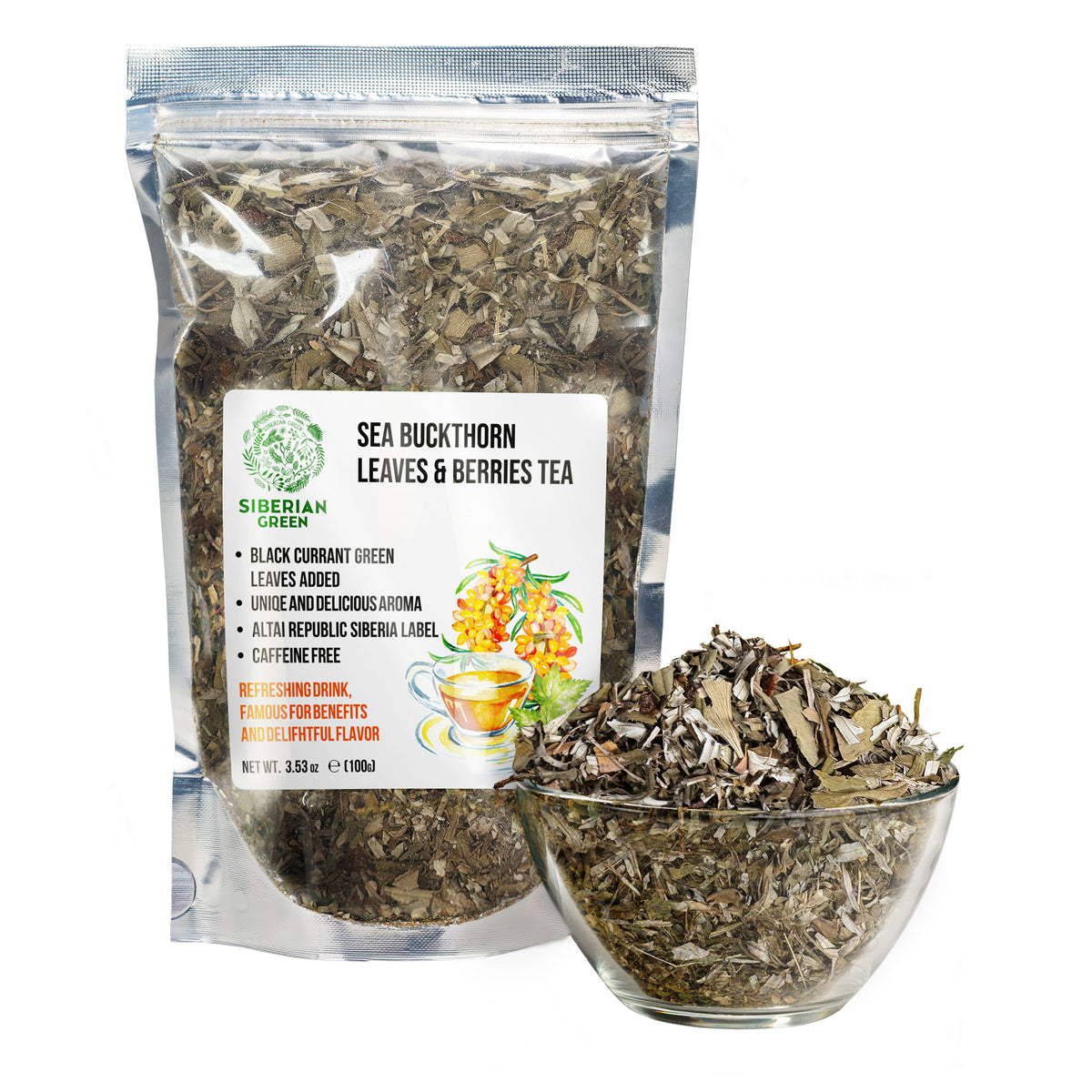 Siberian Green Sea Buckthorn & Black Currant Leaf Tea – 100g Sun-Dried Herbal Blend