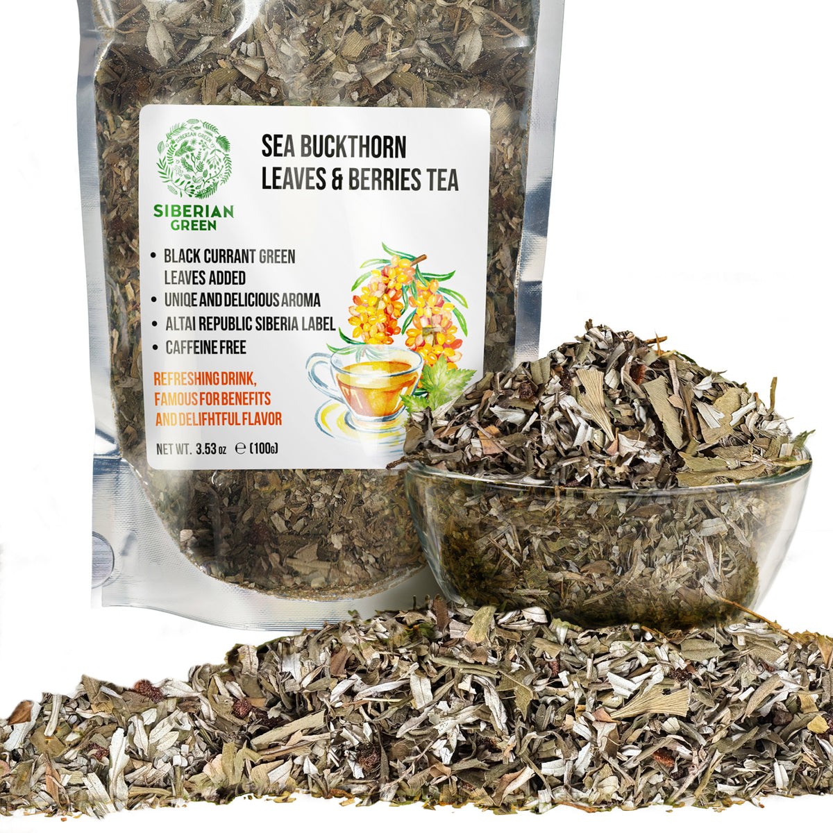 Siberian Green Sea Buckthorn & Black Currant Leaf Tea – 100g Sun-Dried Herbal Blend