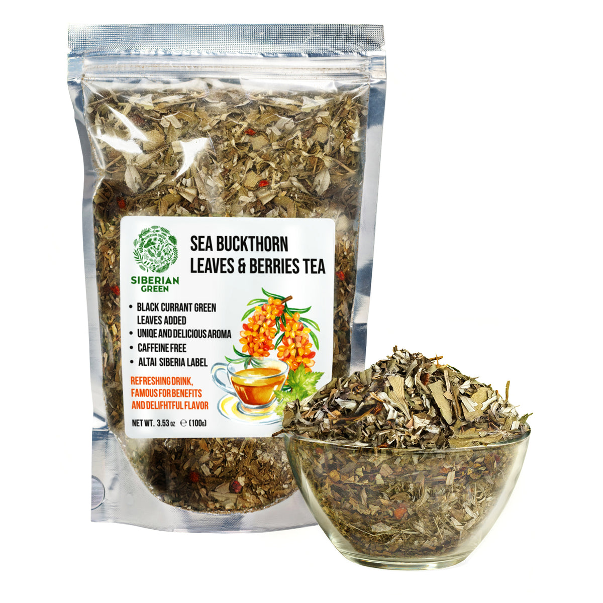 Siberian Green Sea Buckthorn & Black Currant Leaf Tea – 100g Sun-Dried Herbal Blend