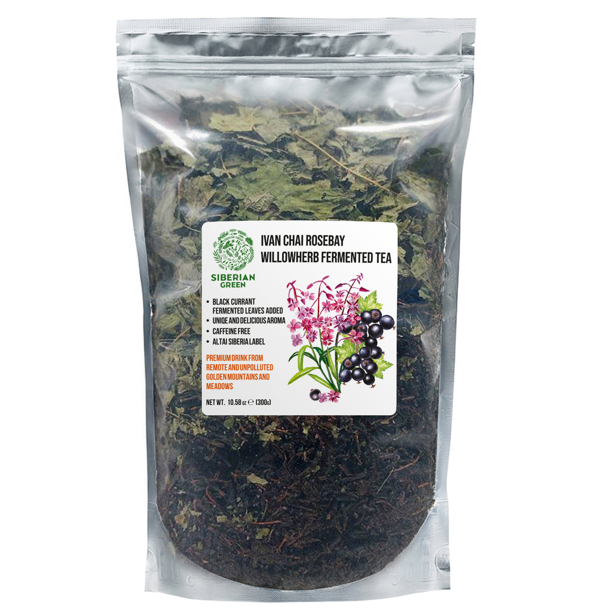 Tè verde siberiano Ivan - 300 g (10,58 oz) | Premium Ivan-Chai fermentato in foglie sfuse con foglie di ribes nero