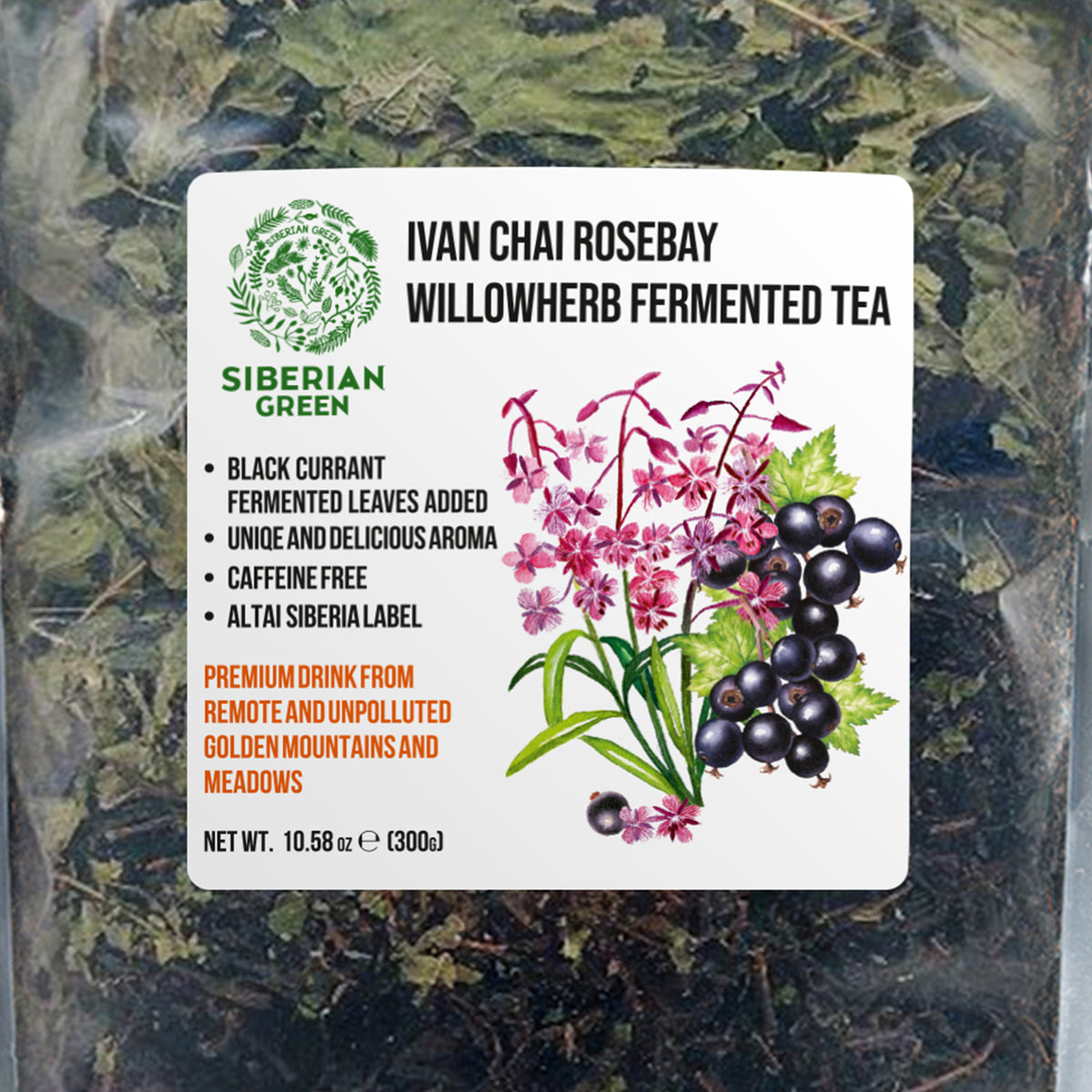 Tè verde siberiano Ivan - 300 g (10,58 oz) | Premium Ivan-Chai fermentato in foglie sfuse con foglie di ribes nero