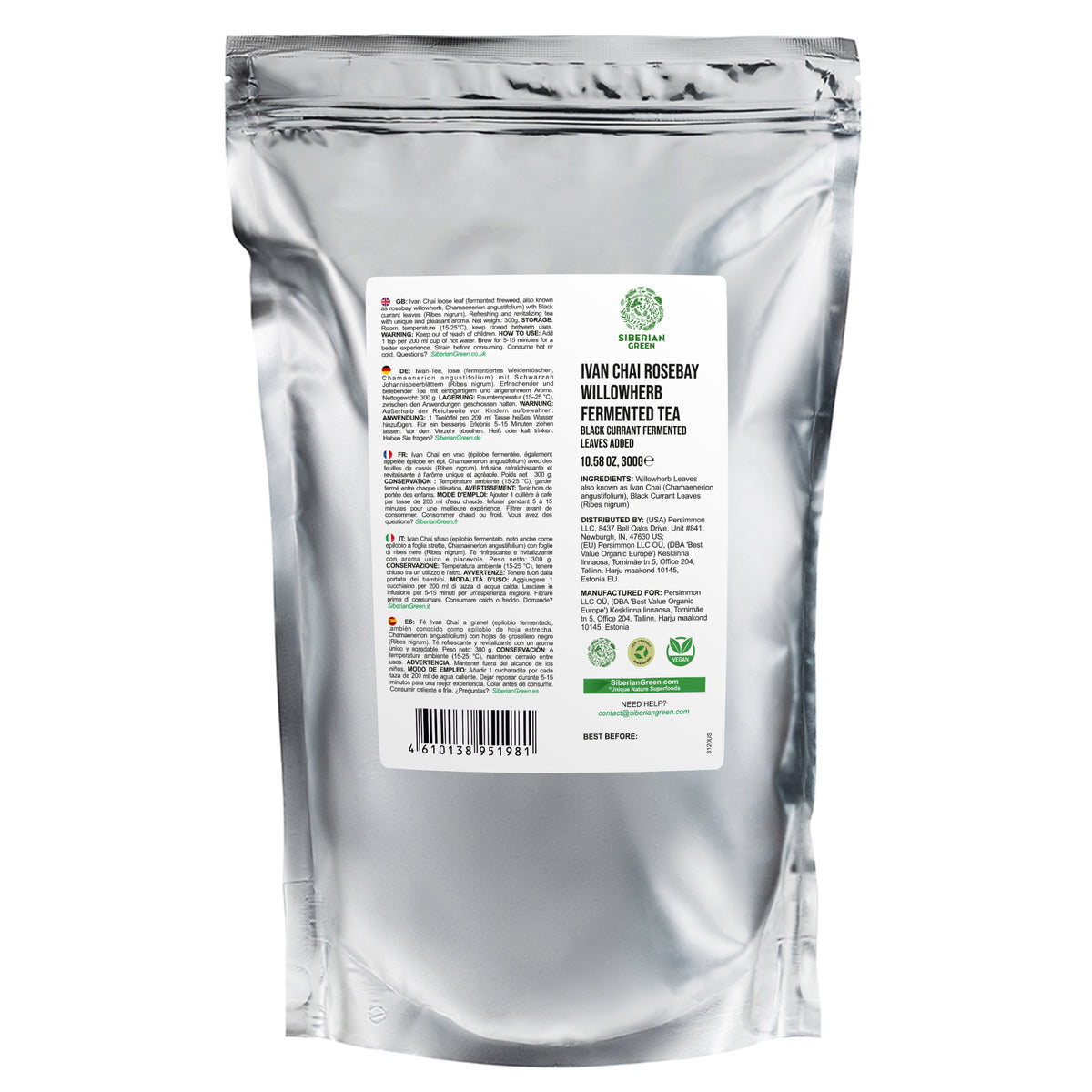 Tè verde siberiano Ivan - 300 g (10,58 oz) | Premium Ivan-Chai fermentato in foglie sfuse con foglie di ribes nero