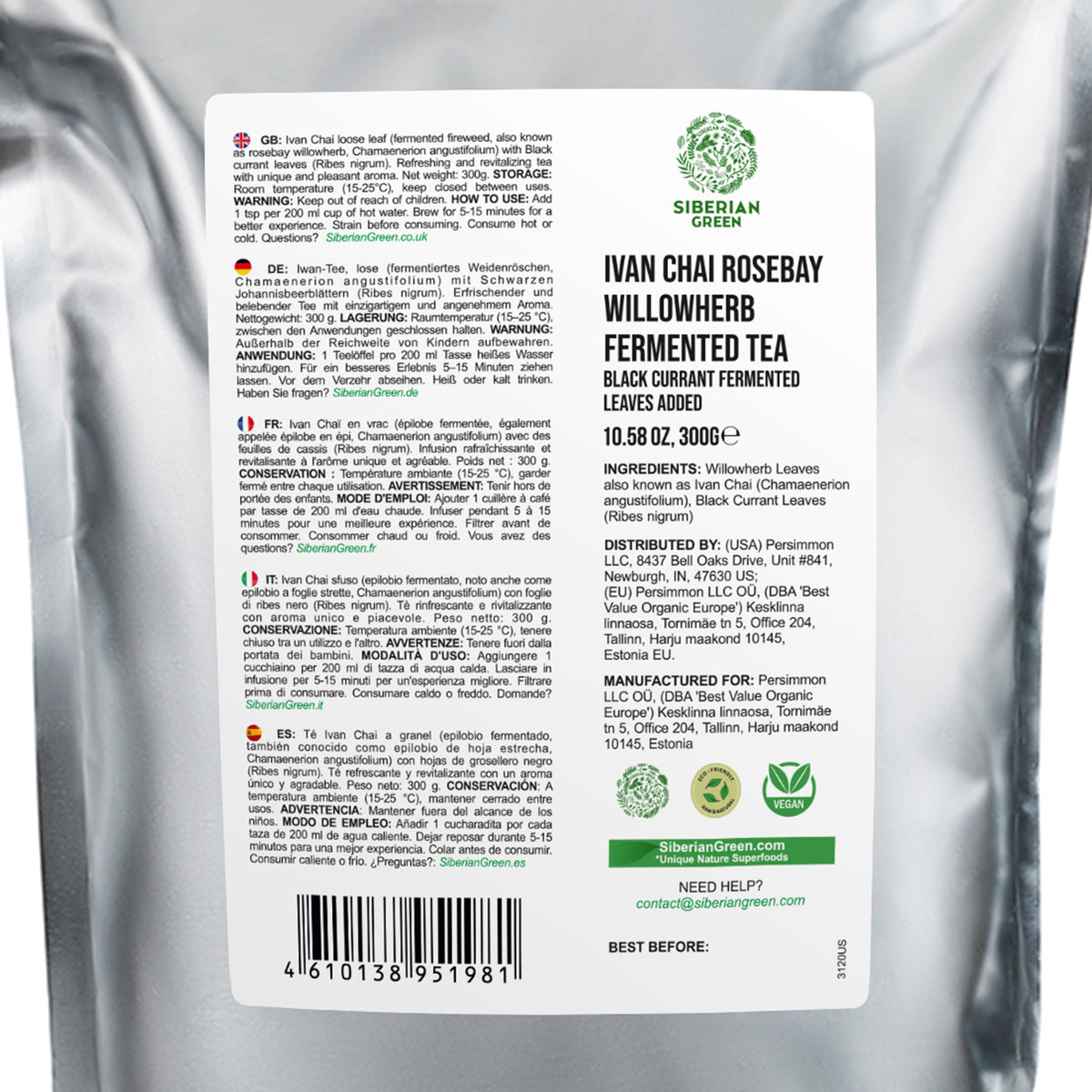 Tè verde siberiano Ivan - 300 g (10,58 oz) | Premium Ivan-Chai fermentato in foglie sfuse con foglie di ribes nero