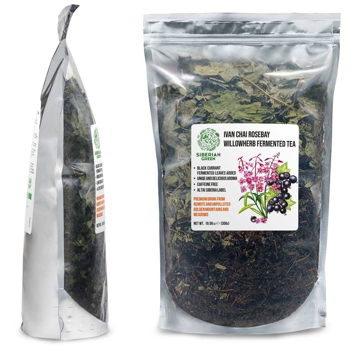 Tè verde siberiano Ivan - 300 g (10,58 oz) | Premium Ivan-Chai fermentato in foglie sfuse con foglie di ribes nero
