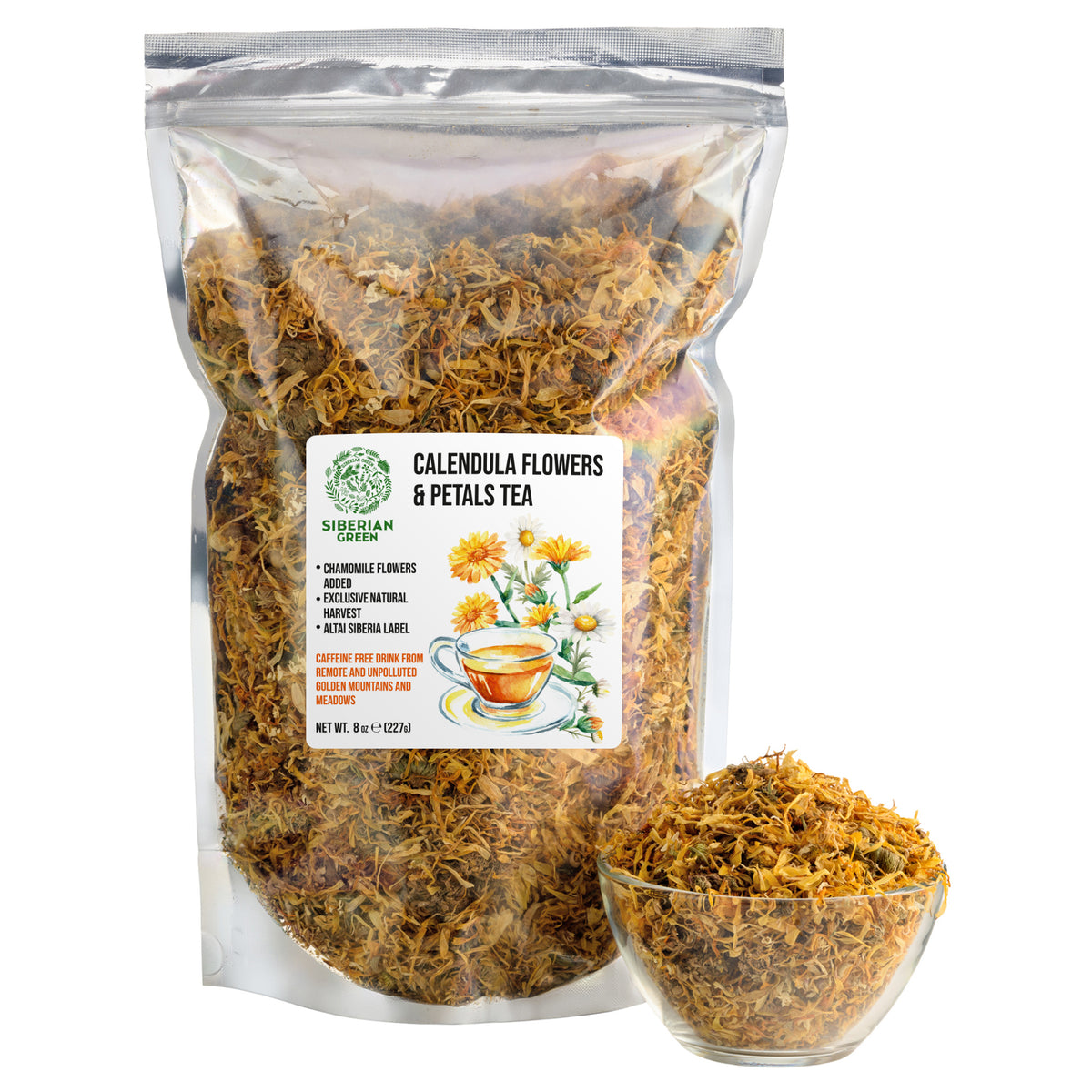 Tè ai fiori di calendula siberiana con il 10% di fiori di camomilla pura