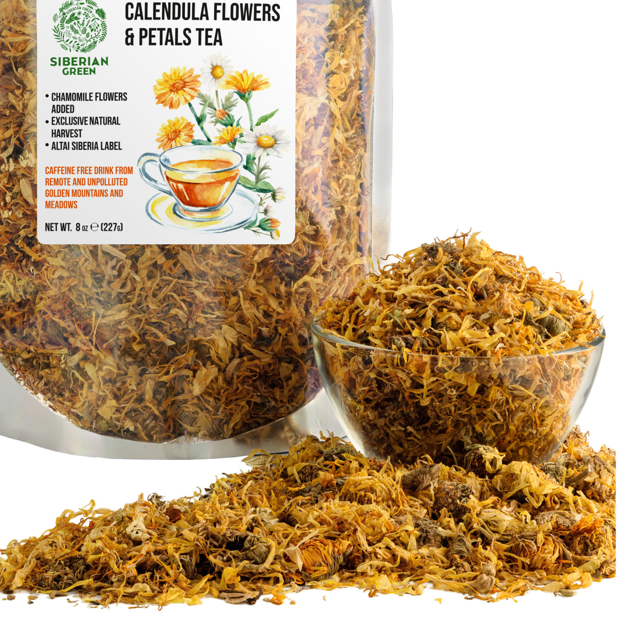 Tè ai fiori di calendula siberiana con il 10% di fiori di camomilla pura