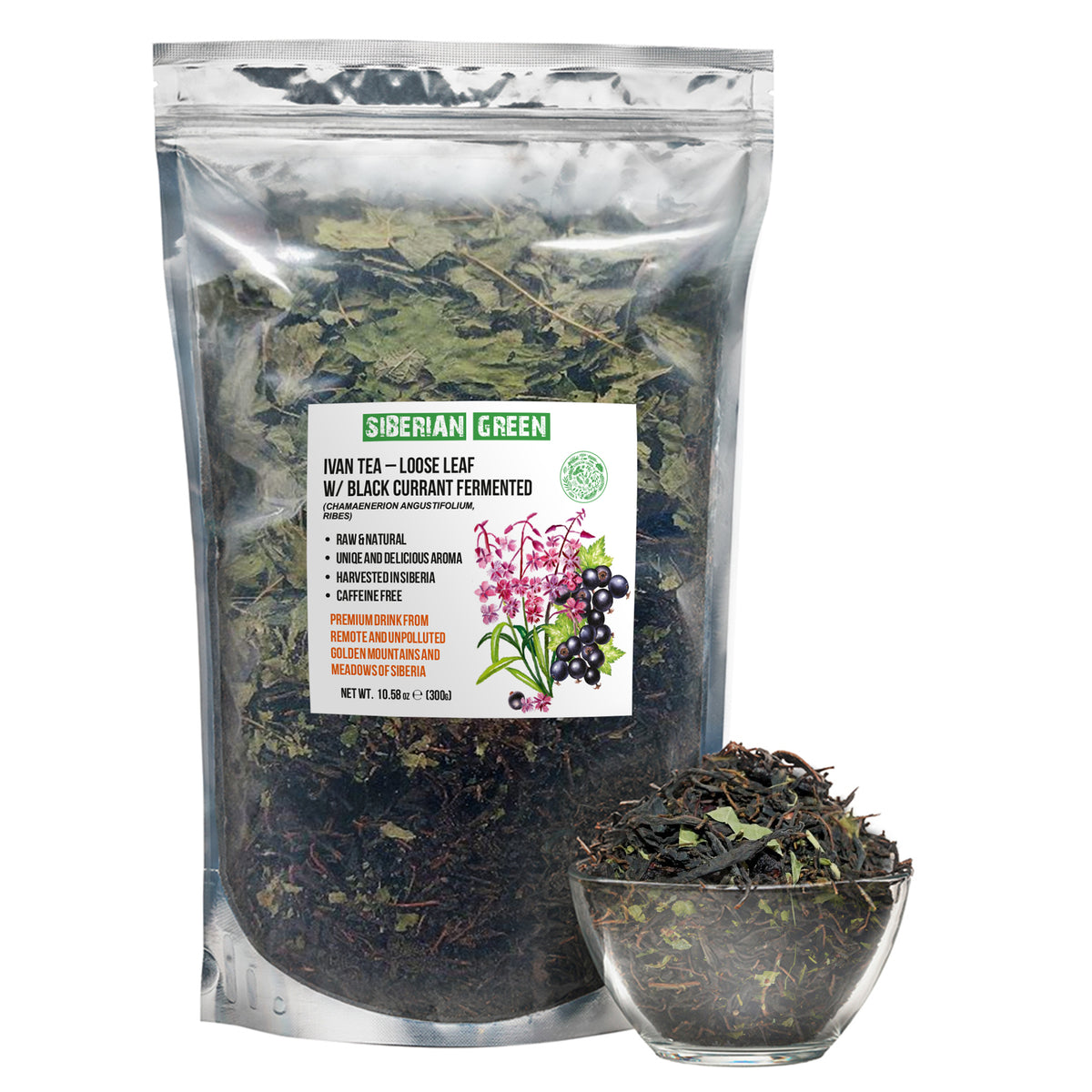 Ivan-Chai vert de Sibérie - 300g (10.58 oz) | Ivan-Chai en feuilles fermentées de qualité supérieure avec feuilles de cassis