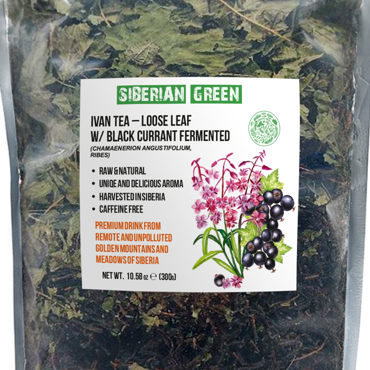 Ivan-Chai vert de Sibérie - 300g (10.58 oz) | Ivan-Chai en feuilles fermentées de qualité supérieure avec feuilles de cassis