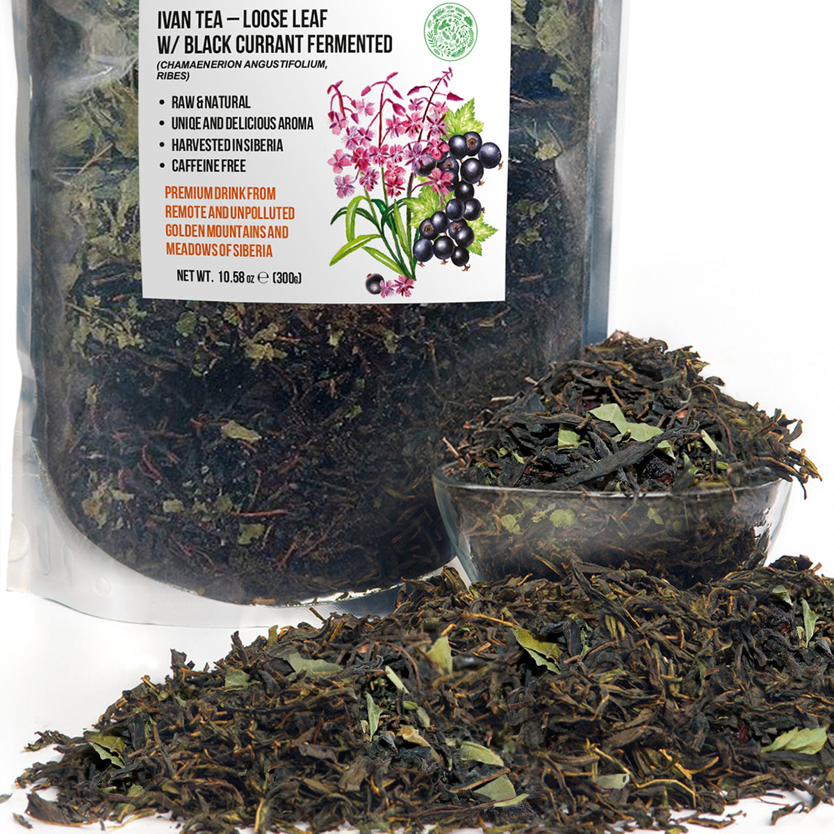 Ivan-Chai vert de Sibérie - 300g (10.58 oz) | Ivan-Chai en feuilles fermentées de qualité supérieure avec feuilles de cassis