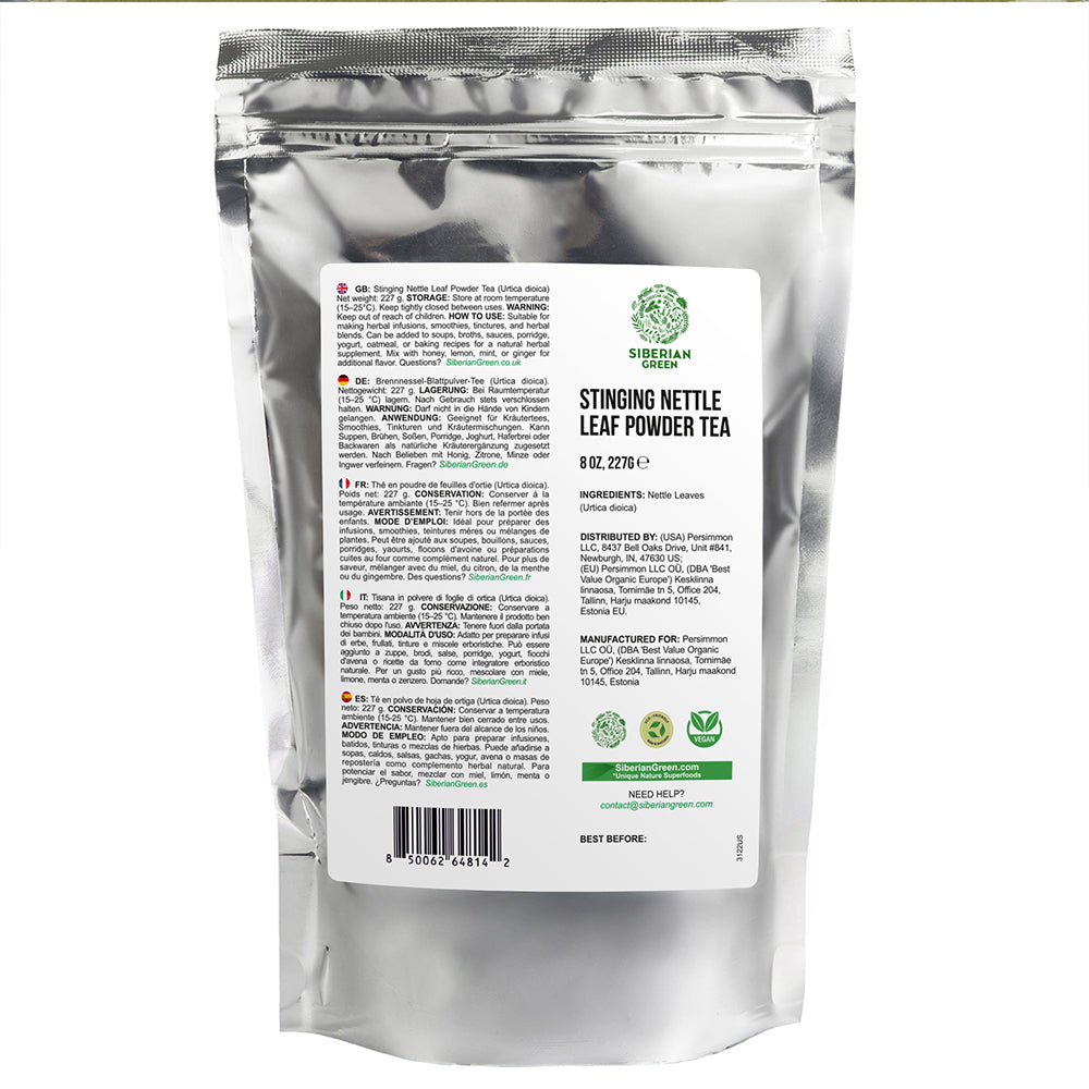 Siberian Green Stinging Nettle Leaf Powder Tea (Urtica dioica) – 8 oz (227 g) Vegan Herbal Powder, Non-GMO Green Superfood Drinks and Daily Wellness
