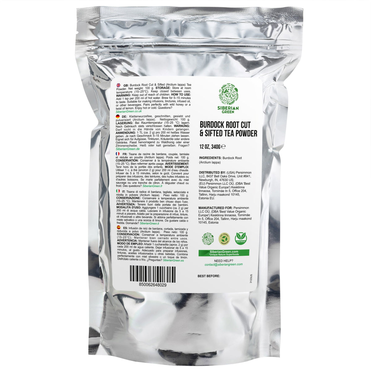 Thé à base de racine de bardane de Sibérie, coupée et tamisée en poudre grossière, 340 g (12 oz) – Détoxification traditionnelle pour la peau et les cheveux – Arctium lappa
