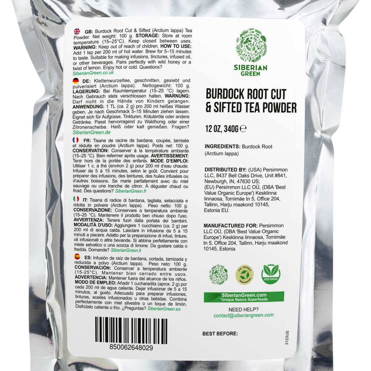 Thé à base de racine de bardane de Sibérie, coupée et tamisée en poudre grossière, 340 g (12 oz) – Détoxification traditionnelle pour la peau et les cheveux – Arctium lappa
