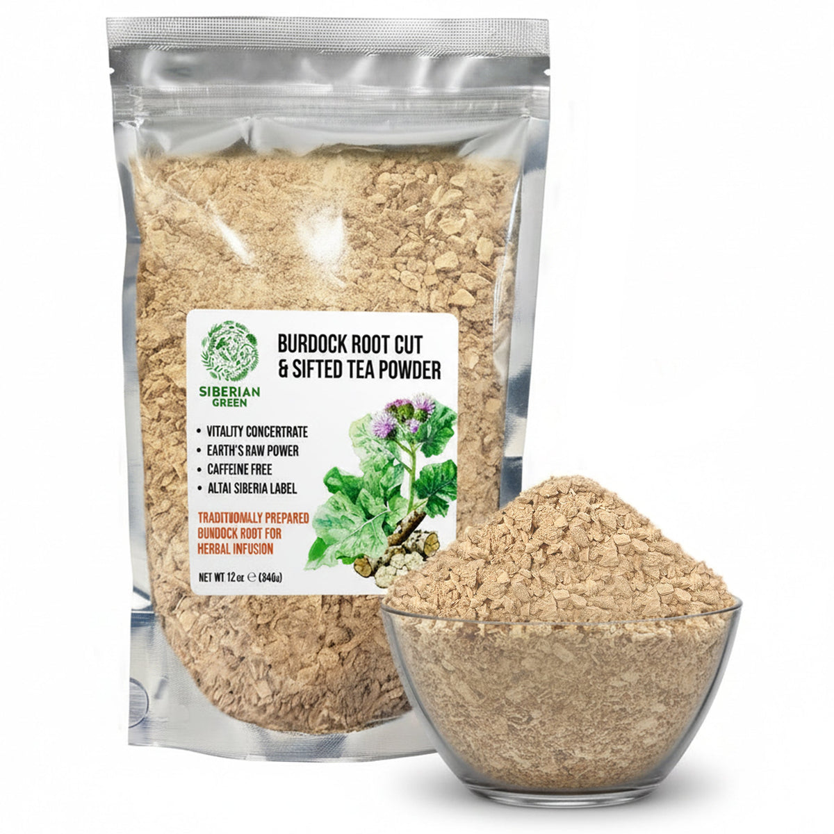 Thé à base de racine de bardane de Sibérie, coupée et tamisée en poudre grossière, 340 g (12 oz) – Détoxification traditionnelle pour la peau et les cheveux – Arctium lappa