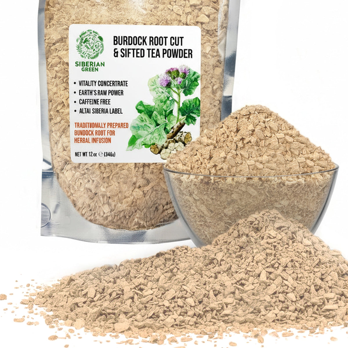 Thé à base de racine de bardane de Sibérie, coupée et tamisée en poudre grossière, 340 g (12 oz) – Détoxification traditionnelle pour la peau et les cheveux – Arctium lappa