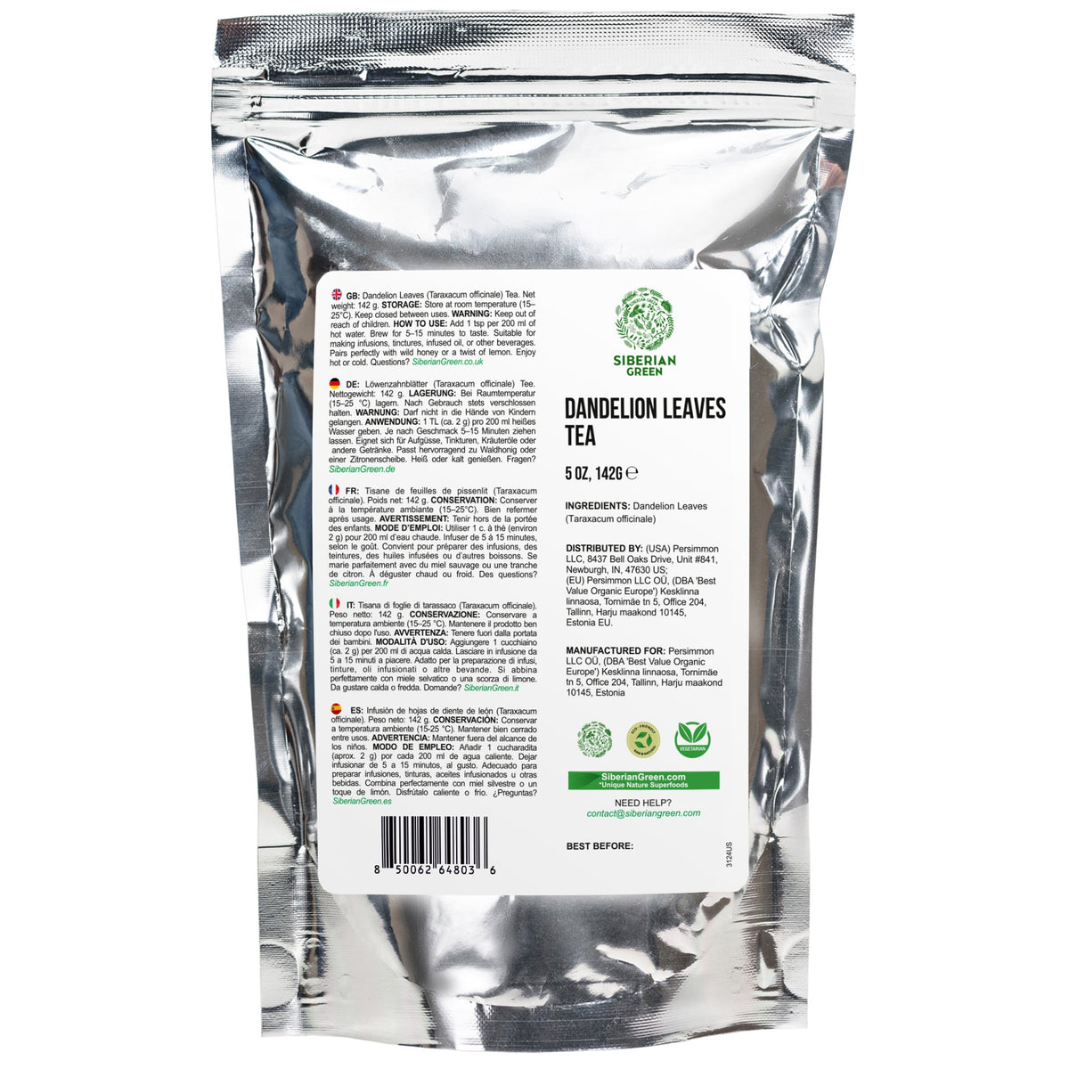 Té de hojas de diente de león siberiano (Taraxacum officinale): refrescante, desintoxicante y rico en nutrientes. 142 g (5 oz)