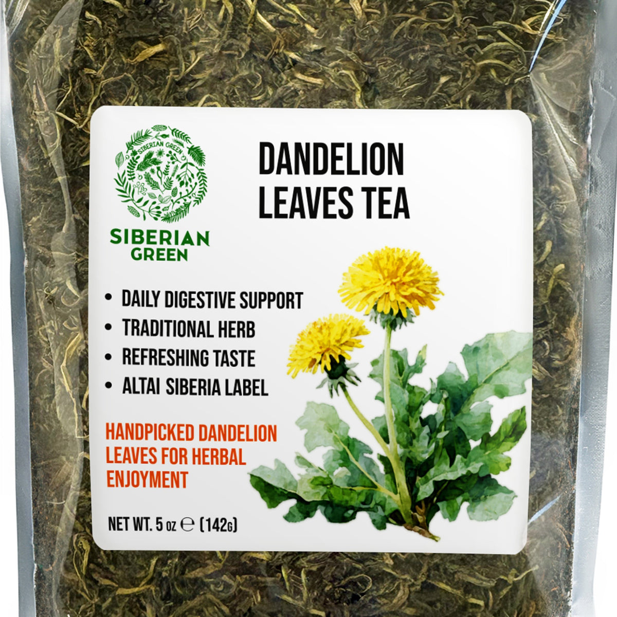 Té de hojas de diente de león siberiano (Taraxacum officinale): refrescante, desintoxicante y rico en nutrientes. 142 g (5 oz)