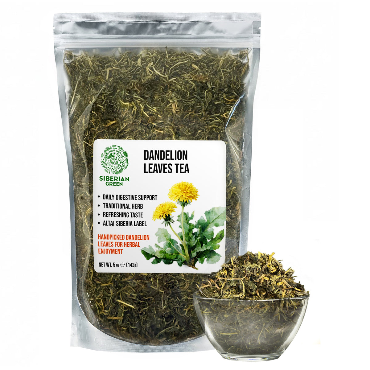 Té de hojas de diente de león siberiano (Taraxacum officinale): refrescante, desintoxicante y rico en nutrientes. 142 g (5 oz)