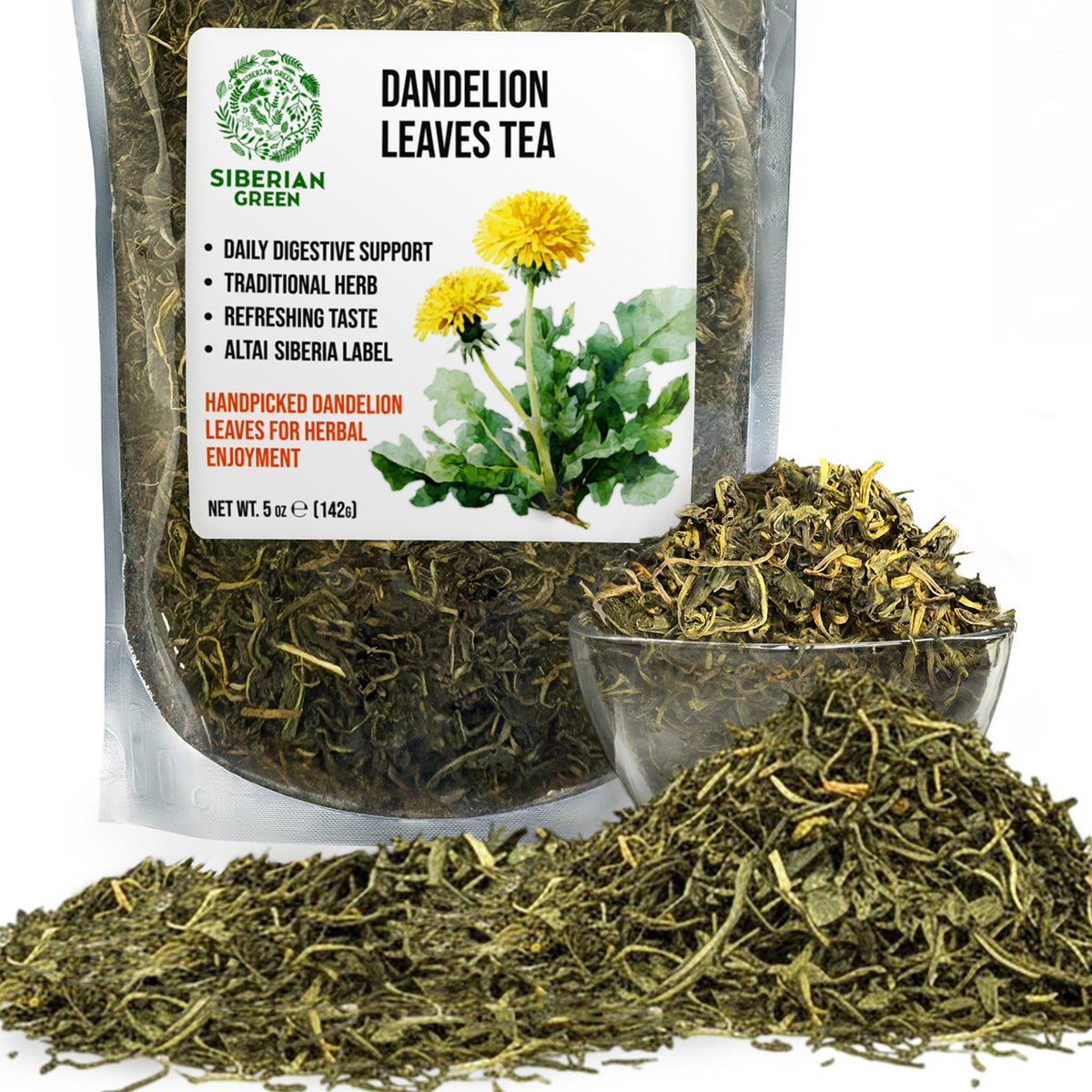 Té de hojas de diente de león siberiano (Taraxacum officinale): refrescante, desintoxicante y rico en nutrientes. 142 g (5 oz)