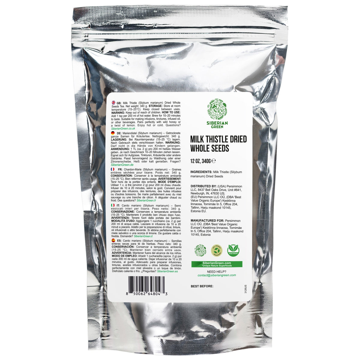 Graines entières séchées de chardon-Marie de Sibérie (Silybum marianum) – riches en antioxydants – 340 g (12 oz)