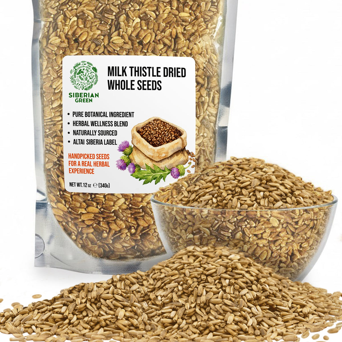 Graines entières séchées de chardon-Marie de Sibérie (Silybum marianum) – riches en antioxydants – 340 g (12 oz)