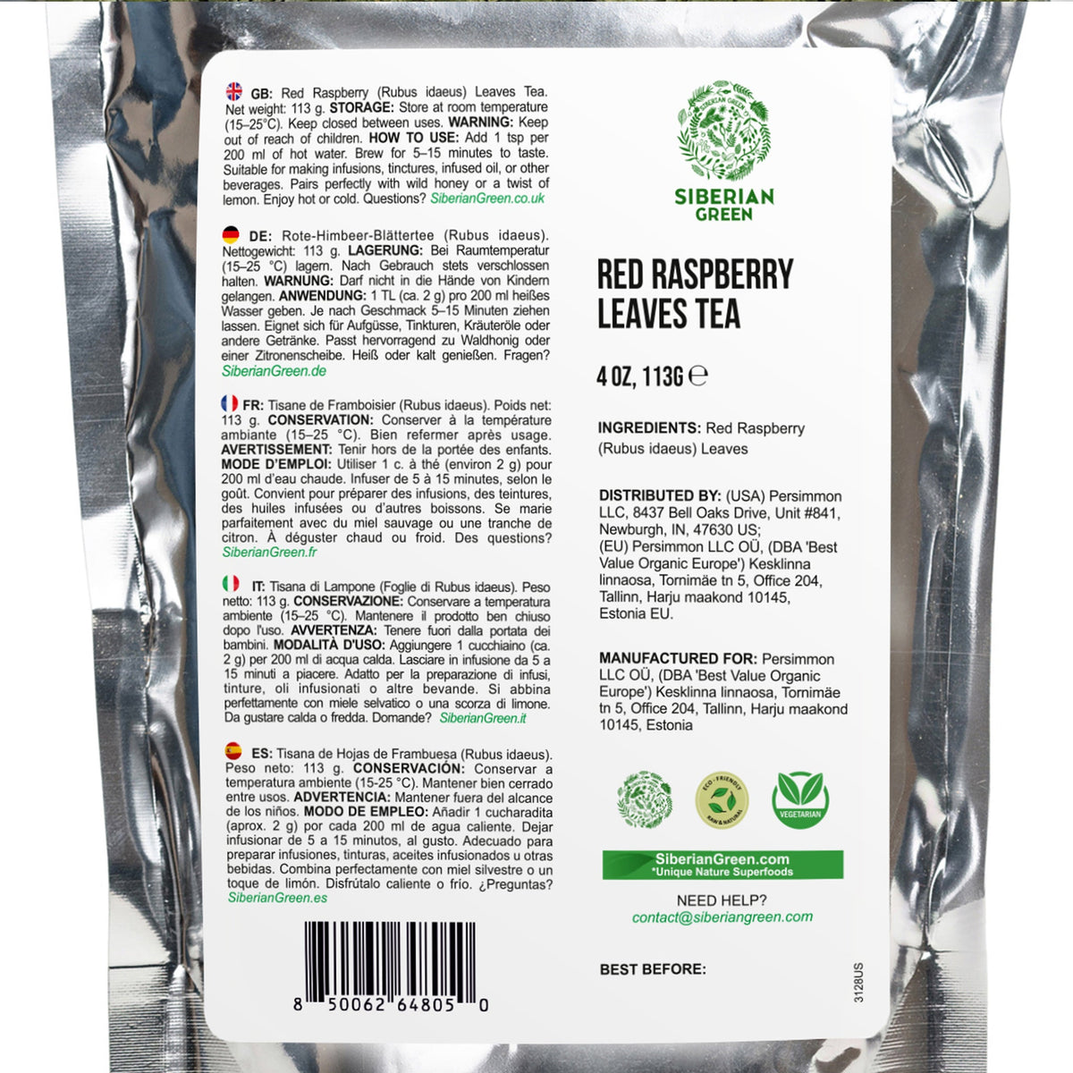 Tè alle foglie di lampone rosso siberiano 113 g - Tisana per il benessere delle donne, la digestione, il relax e l'equilibrio quotidiano - Europa