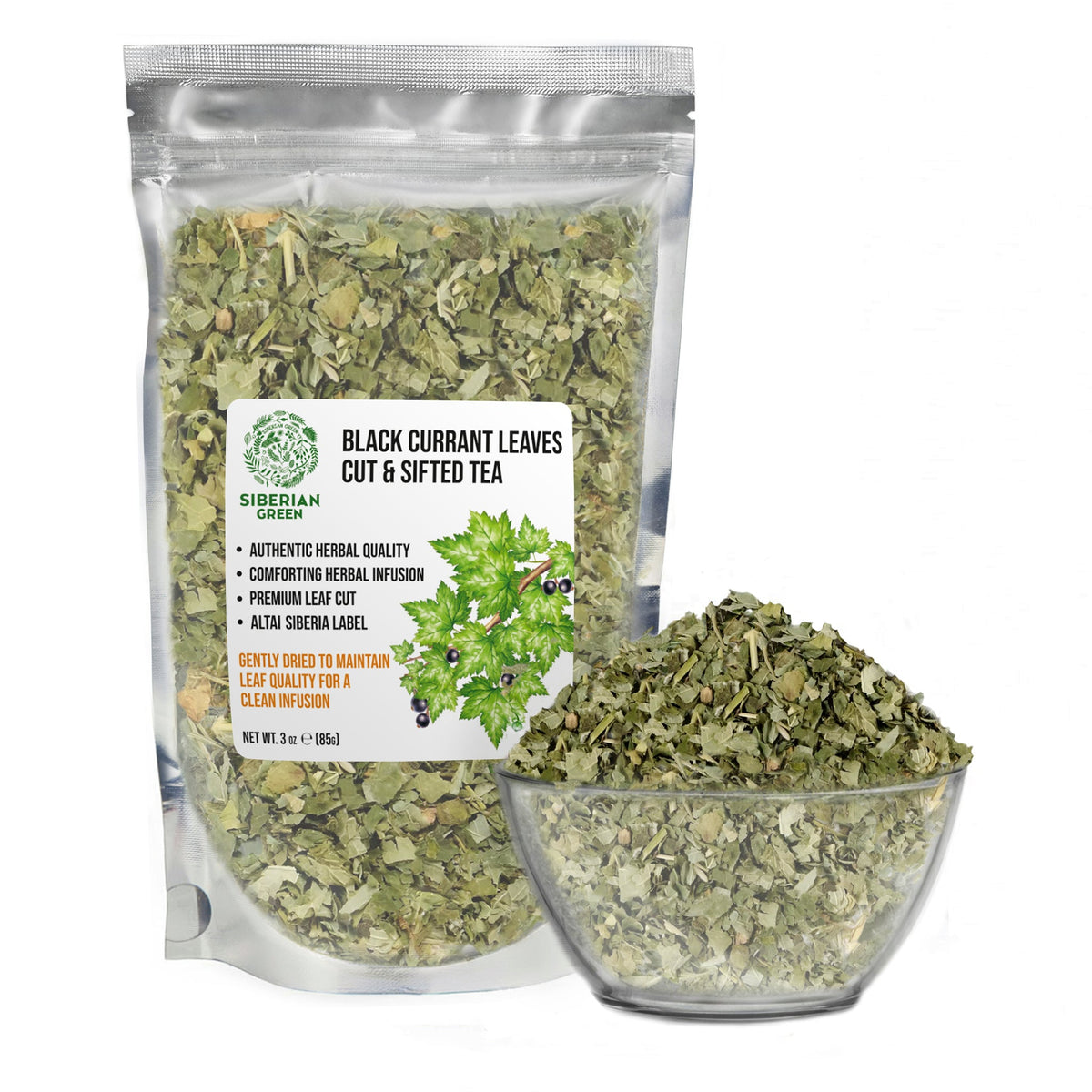 Thé en vrac aux feuilles de cassis de Sibérie, coupées et tamisées, 85 g (3 oz) – Ribes nigrum sauvage – Soutien immunitaire et bien-être